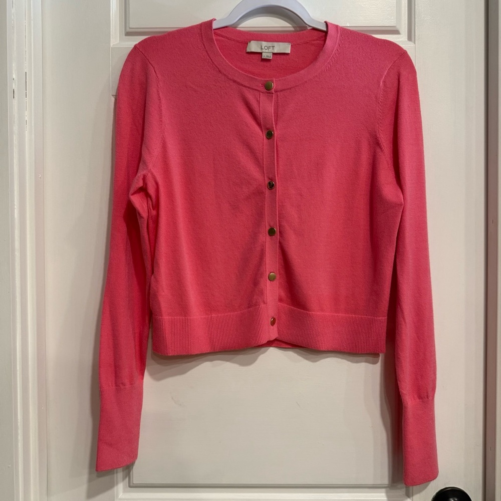 LOFT Coral Pink Cardigan Small Gold Button Lightweight